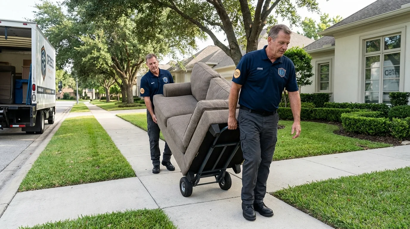 Local residential moving crew loading furniture in Refugio, TX